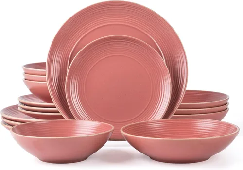 Vista 19 de ARORA SKUGGA Juego de vajilla redonda de cerámica de 16 piezas de 4, platos, platos pequeños, cuencos y tazas - Negro mate (472979)