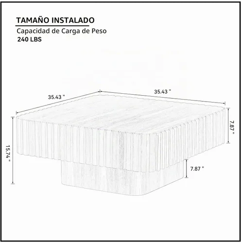 Vista 2 de LKTART Mesa de café cuadrada para sala de estar, mesa de café acentuada estriada con almacenamiento, mesa de té central grande moderna de madera