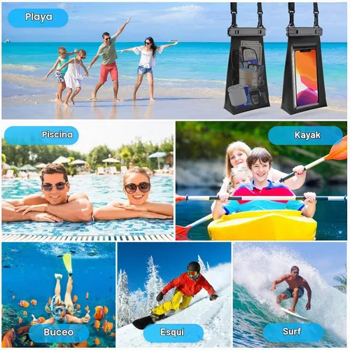 Vista 5 de Bolsa impermeable flotante para teléfono de gran capacidad, funda impermeable para iPhone 15 14 Pro Max 13 12 11 X XR 8 Plus Samsung hasta 6.9