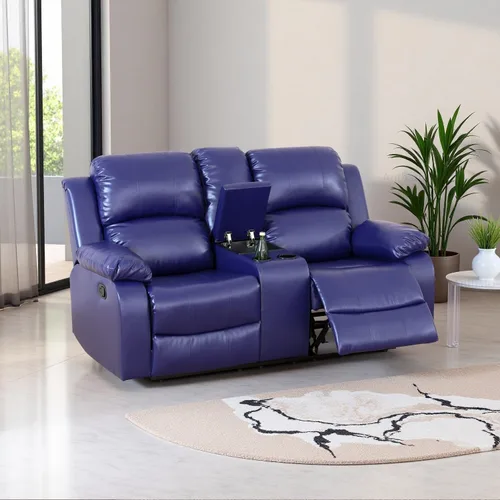 Vista 46 de Sofá reclinable manual, sofá reclinable de lujo de 3 plazas, sofá reclinable con portavasos y mesa de café, sofá de cuero sintético para sala