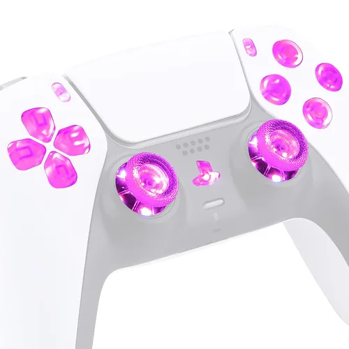Vista 5 de eXtremeRate Transparent Clear D-pad Thumbstick Share Option Home Face Buttons DTF V3 LED Kit & Touchpad LED Lightbar Stickers for PS5 Controller