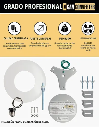 Vista 3 de The Can Converter R56 Kit de Conversión de Luz Empotrada en Lata con Medallón de Techo de Acero Plano de 7"¾ - Mejoras para el Hogar para Latas
