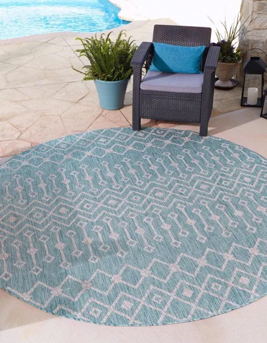 Vista 82 de Unique Loom Outdoor Trellis Collection - Alfombra de área con diseño de enrejado tribal (2 pies 2 pulgadas x 3 pies 1 pulgada, ovalada, azul/marfil)