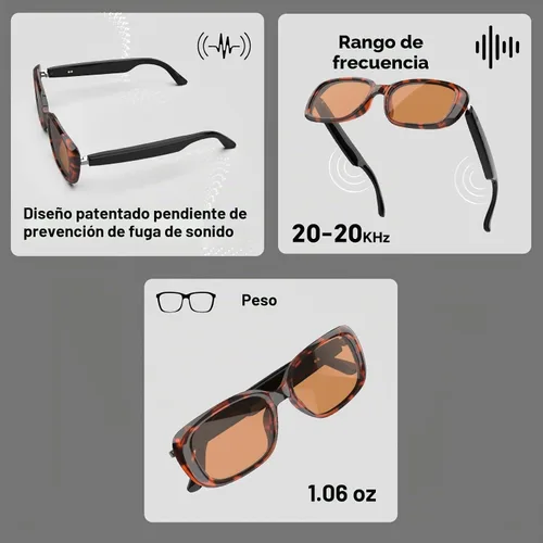 Vista 7 de Gafas de sol inteligentes con audio Bluetooth con altavoces, protección UV400, lentes de bloqueo de luz azul para hombres y mujeres Uf-17
