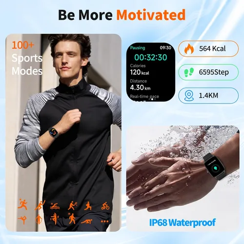 Vista 4 de Reloj inteligente para hombres y mujeres con llamadas Bluetooth, rastreador de fitness con pantalla táctil de 1.85 pulgadas, monitor de frecuencia