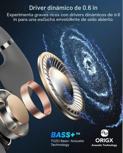 Vista 3 de TOZO Auriculares OpenWear Open Ear con traducción AI en tiempo real más de Negro mate