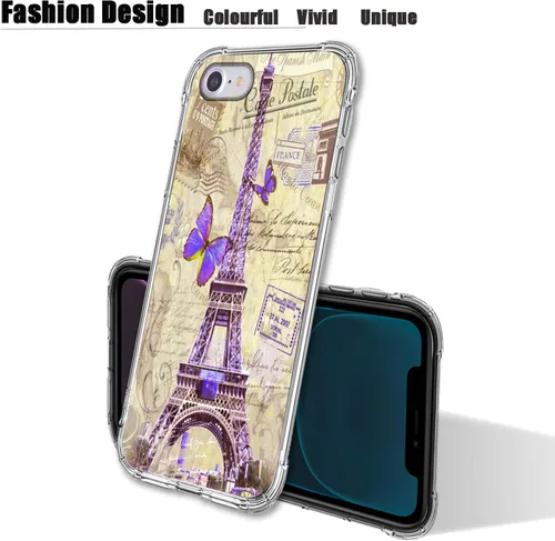 Vista 3 de Bcov Funda para iPhone SE 2022/iPhone SE 3ª Gen/iPhone SE 2020/iPhone 8, París Torre Eiffel Postal Protección contra Caídas a prueba de golpes