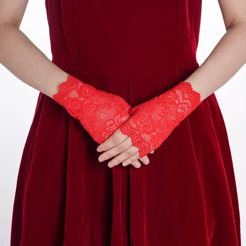 Vista 7 de obmwang 2 pares de guantes de encaje para mujer, guantes florales sin dedos, guantes de graduación para boda, fiesta, accesorios de disfraces