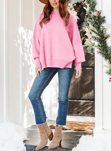 Vista 3 de ARTFREE Women's Fall Oversized Sweater Crewneck Long Sleeve Pullover Knit Sweater Tops with Side Slit