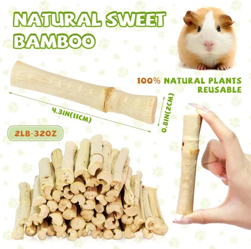 Vista 2 de Palitos masticables de bambú dulce natural de 2 libras, golosinas orgánicas para dentición molar ricas en xilosa y vitaminas, juguetes masticables