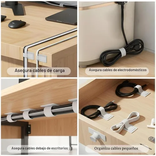 Vista 5 de 100 correas de cables para debajo del escritorio, correas de cable de gancho y bucle, color blanco