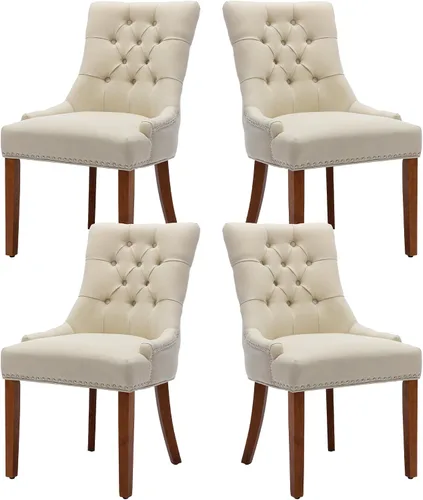 Vista 15 de Juego de 4 sillas de comedor modernas con respaldo, color beige