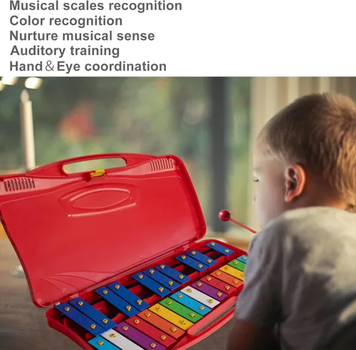 Vista 6 de MUSICUBE Xilófono profesional tipo glockenspiel para niños y adultos de 25 notas, bien afinado, instrumento de percusión Orff para bebés y niños