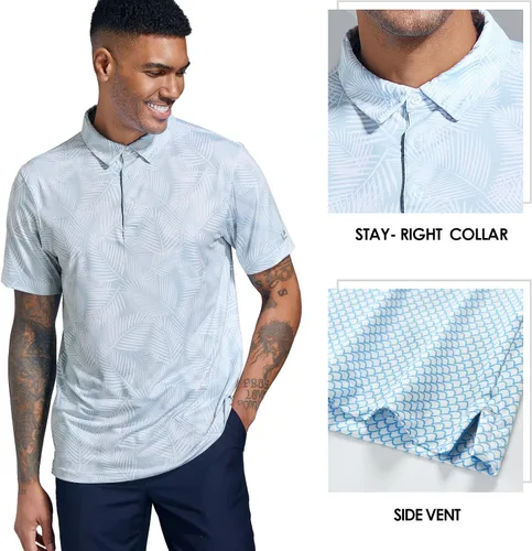 Vista 3 de Camisas de golf para hombre, secado rápido, manga corta, estampado de manga corta, que absorbe la humedad