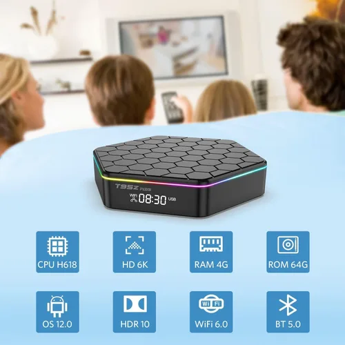 Vista 4 de Android TV Box 12.0 4GB RAM 64GB ROM Allwinner H618 Smart Android Box Soporte HD 6K/H.265 100M Ethernet 2.4/5G Dual WiFi BT 5.0