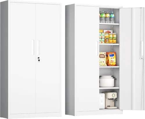 Vista 32 de INTERGREAT Gabinete de almacenamiento de metal con puertas con cerradura, gabinetes de almacenamiento de acero con cerradura con 2 puertas y Negro