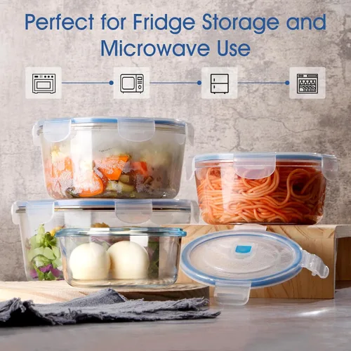 Vista 6 de NUTRIUPS Recipientes de vidrio para preparación de comidas de 54OZ/54.1 fl oz con tapas, contenedores de almacenamiento de alimentos, recipiente