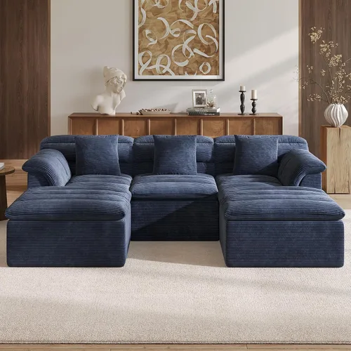 Vista 16 de Sofá modular de 111.8 pulgadas con otomana, sofá de nube sin hueso con asiento profundo, cómodos sofás de pana en forma de U para sala de estar,