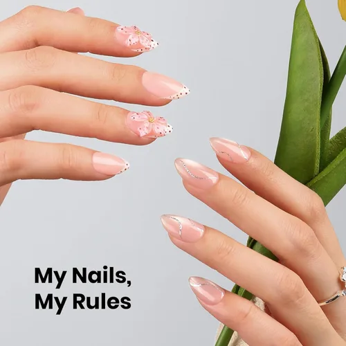 Vista 2 de Beetles Gel Polish Puntas de uñas de gel Flat-X - Almendra mediana, 320 piezas 16 tamaños, puntas de uñas postizas de acrílico suave con media mate
