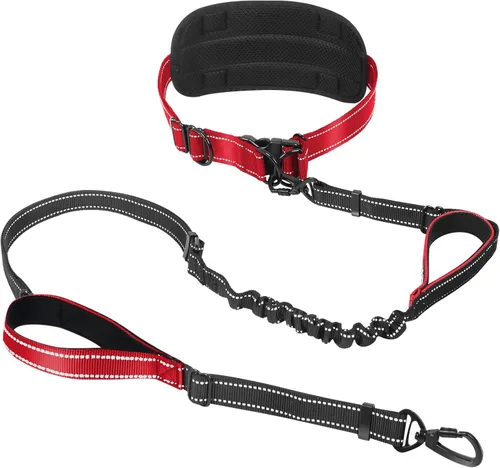Vista 11 de Correa de perro grande manos libres, correa elástica de 6 a 8 pies con cinturón para perro de hasta 150 libras, correr, caminar, trotar