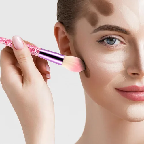 Vista 6 de WLLHYF Juego de 10 brochas de maquillaje de cristal con brillantina, corrector de base profesional, delineador de ojos, delineador de ojos, rubor
