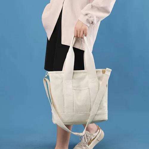 Vista 6 de Pequeña bolsa cruzada de lona con múltiples bolsillos, mini bolso casual para mujer