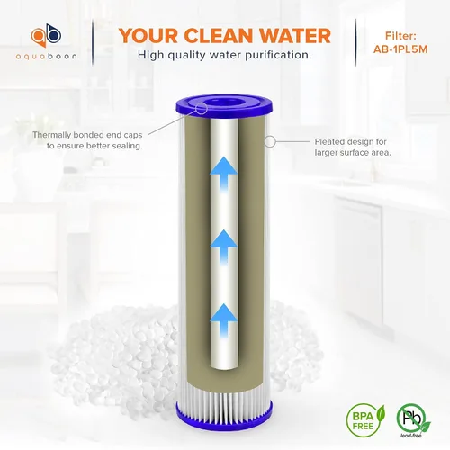 Vista 5 de Aquaboon Cartucho de filtro de sedimento plisado para toda la casa de 5 micras de 10 x 2.5 pulgadas para reemplazo de filtro de agua de pozo