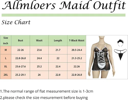Vista 5 de Allmloers Disfraz de sirvienta para mujer disfraz de sirvienta sexy vestido de sirvienta falda conjunto de lencería para adultos juego de roles