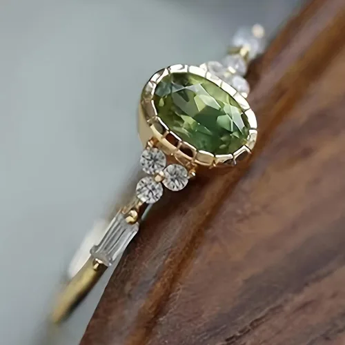 Vista 3 de Anillo de Cobre Chapado en Oro con Circonita Cúbica Ovalada Vintage, Anillo Llamativo, Accesorio Personalizado Ideal para Uso Diario Casual