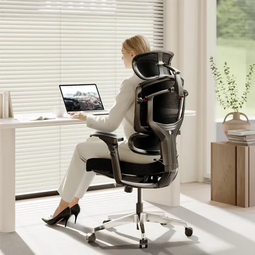 Vista 18 de FLEXISPOT ErgoX - Silla de oficina ergonómica premium con reposapiés, reposabrazos 3D ajustables, soporte lumbar dinámico, función de reclinación e