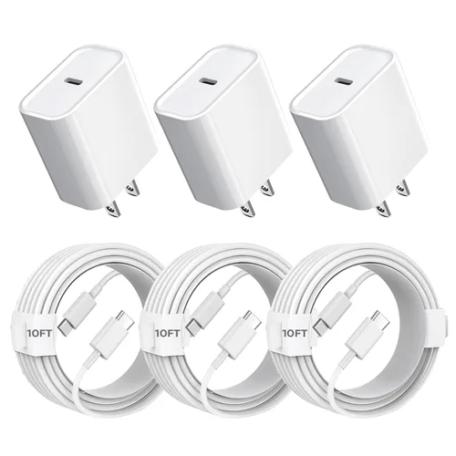 Vista 4 de Cargador rápido para iPhone, [certificado MFi] Bloque de carga rápida USB C de 20 W con cable de Tipo-C a Lightning de 10 pies, carga súper rápida