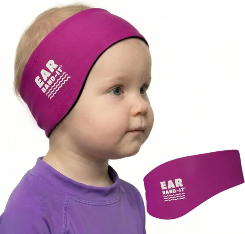 Vista 12 de Vinchas de natación EAR BAND-IT, tamaño PEQUEÑO (de°1°a°3°años), inventado por un médico. Mantiene el agua fuera y los tapones de oído en su lugar.