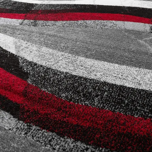Vista 2 de Alfombra de diseño rojo gris fino con efecto de onda moderna, tamaño: 2'8" x 4'11