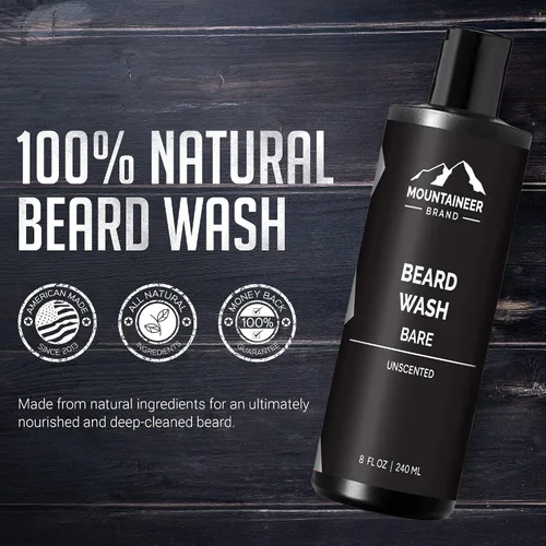 Vista 2 de Mountaineer Brand Lavado de barba para hombres Champú para barba 100% natural Espuma suavizante de limpieza gruesa para cabello y piel Hidrata