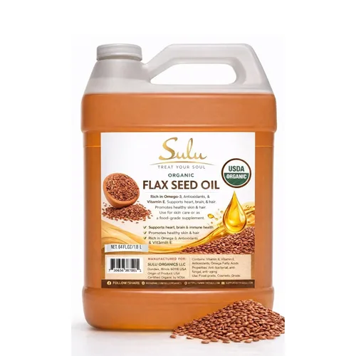 Vista 4 de Aceite de semilla de lino orgánico extra virgen 100% puro, sin refinar, 1 galón (128 onzas líquidas)