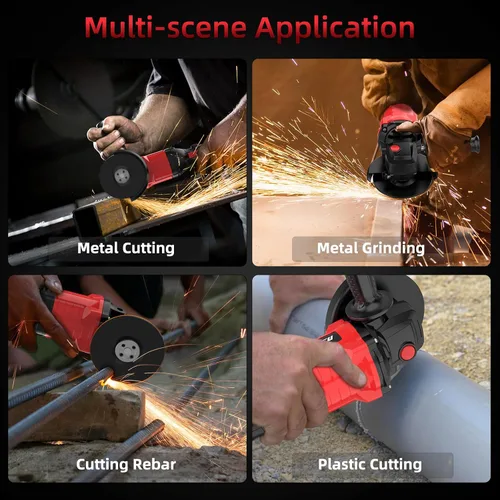Vista 6 de Kit de amoladora angular inalámbrica de 4 pulgadas NAWIN, amoladora de velocidad variable, batería de iones de litio de 2×4.0Ah y cargador rápido