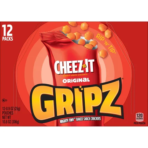 Vista 8 de Cheez-It Gripz, pequeñas galletas de queso horneadas, originales, ideales para llevar sobre la marcha, caja de 10.8 onzas (12 bolsas)
