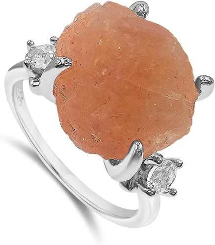 Vista 17 de Anillo de cristal crudo real con piedra natal, plata de ley, oro blanco, regalo de joyería para ella, regalo de Navidad, Día de la Madre