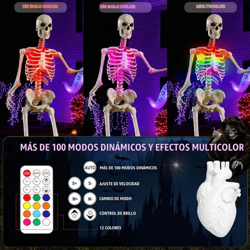 Vista 2 de Kit de iluminación de esqueleto de Halloween, luz de corazón latiendo 1 Paquete