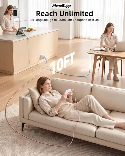 Vista 7 de Paquete de 3 cargadores para iPhone de 10 pies con certificación MFi de Apple, cable Lightning de carga rápida compatible con iPhone 14 13 12 11 Pro