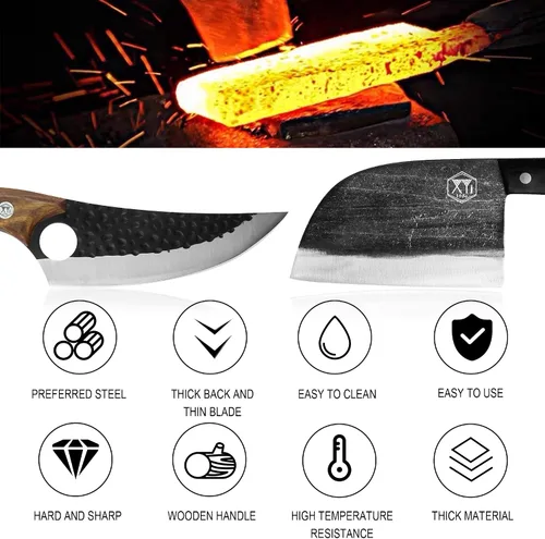 Vista 3 de XYJ Cuchillo de carnicero de chef forjado hecho a mano de acero inoxidable de alto carbono, cuchillo para deshuesar carne con funda de cuero, mango