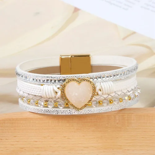Vista 2 de Jewbelet - Pulsera de cuero estilo bohemio con cuentas de cristal con cierre de joyería para mujer