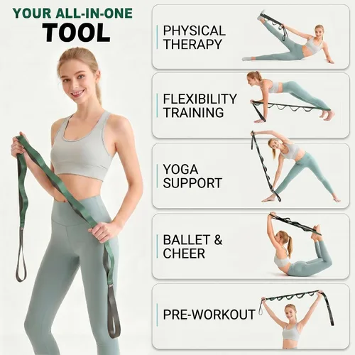 Vista 7 de Acozycoo Correa de estiramiento con 10 bucles, correa de yoga para terapia física, entrenamiento en casa, entrenamiento de pilates y flexibilidad