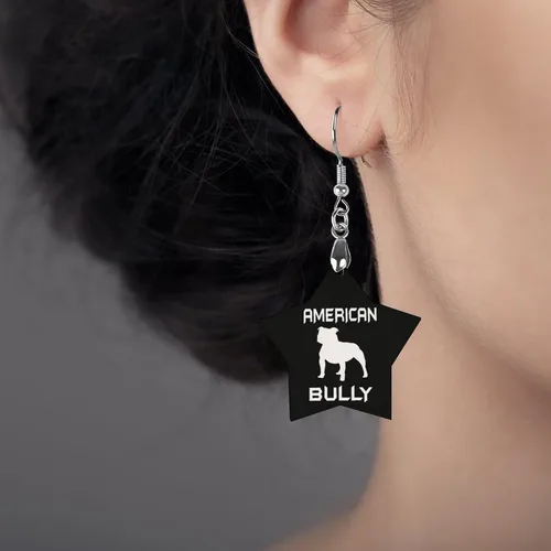 Vista 6 de American Bully Dog Star - Aretes de madera con forma de estrella para perro