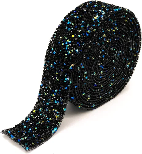 Vista 13 de Dowarm Cinta de diamantes de imitación de 3 yardas, rollo de cinta de diamantes de imitación, envoltura de malla con diamantes de imitación Negro