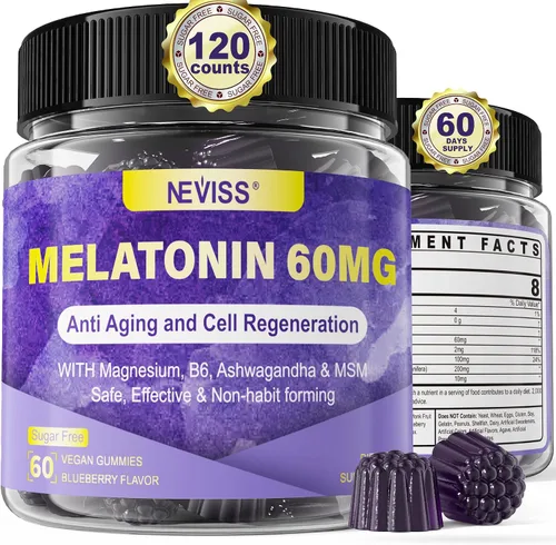 Vista 8 de Gomitas de melatonina con antioxidantes y apoyo cerebral 60 mg 30 mg para adultos mayores de 50 años Alta dosis de melatonina