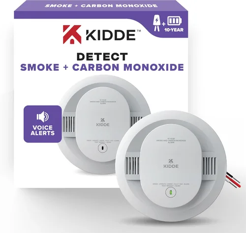 Vista 2 de Kidde Detector de humo y monóxido de carbono cableado con paquete de reserva de batería de 10 años con detector de humo cableado Kidde con batería