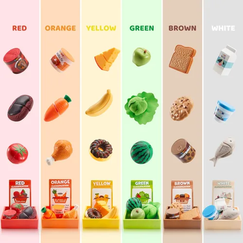 Vista 3 de JOVA lalalark Play Food para niños pequeños, juego de tienda de comestibles para niños, juguete de cocina con estantes de almacenamiento y 6 cajas