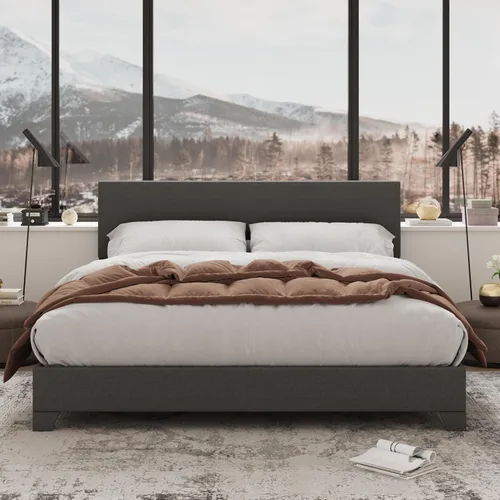 Vista 14 de Allewie Base de cama tamaño matrimonial con cabecera ajustable, cama tapizada con plataforma y listones de madera, base de colchón resistente,