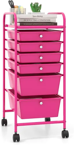 Vista 25 de Giantex Carro Organizador con 6 Cajones, con Ruedas, para Herramientas, Papel de Recortes, Hogar, Oficina, Escuela, Carro Utilitario Móvil Multiusos